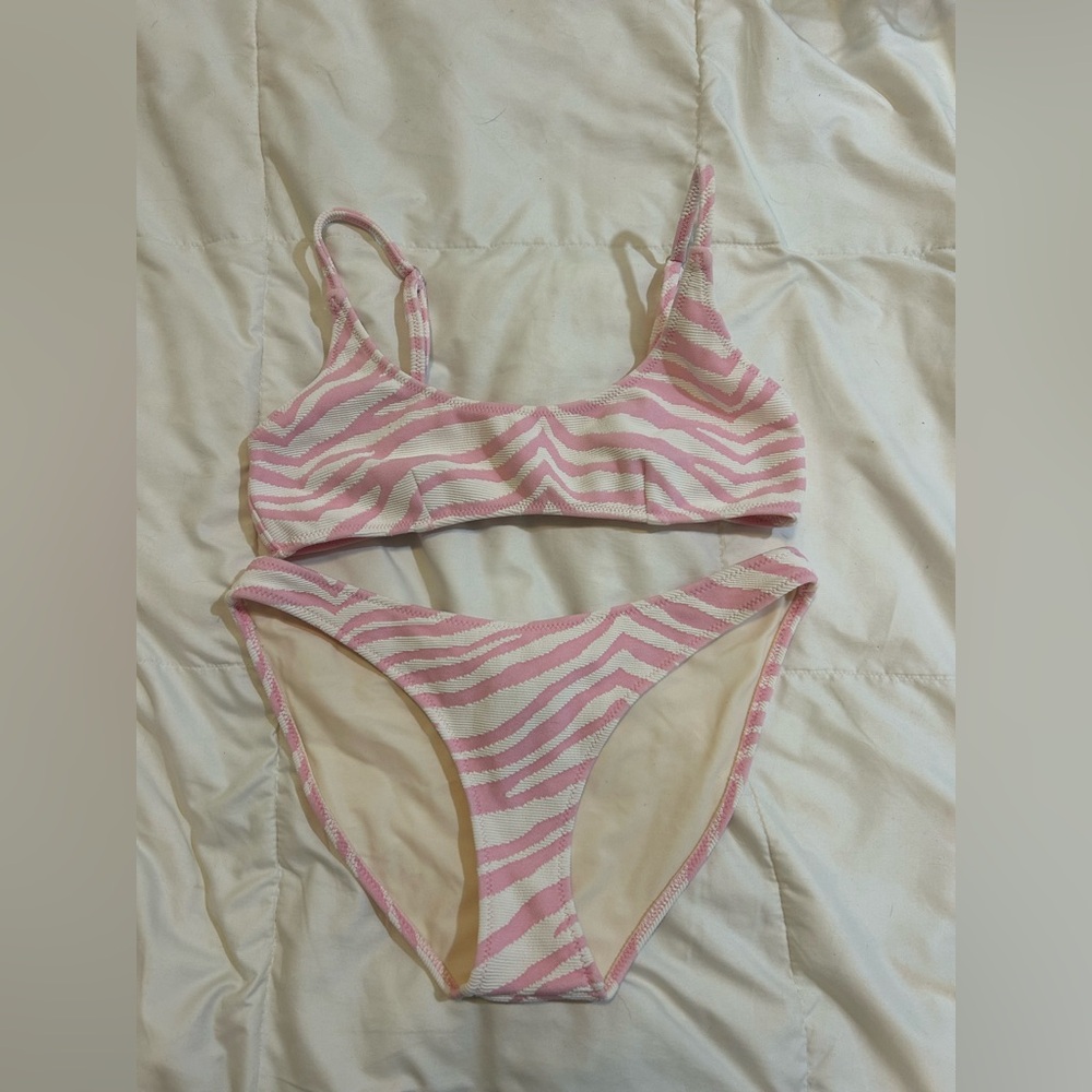 Triangl Pink and White Zebra Print Bikini Set